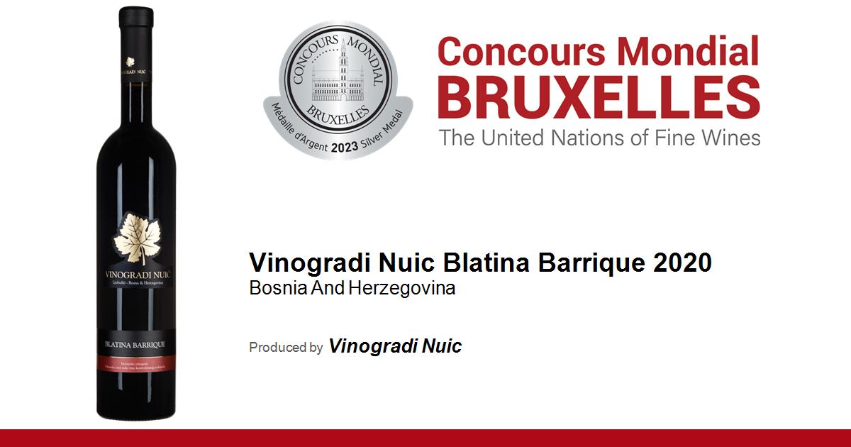 Vinogradi Nuic Blatina de Barrique Mondial 2020 Concours Bruxelles •